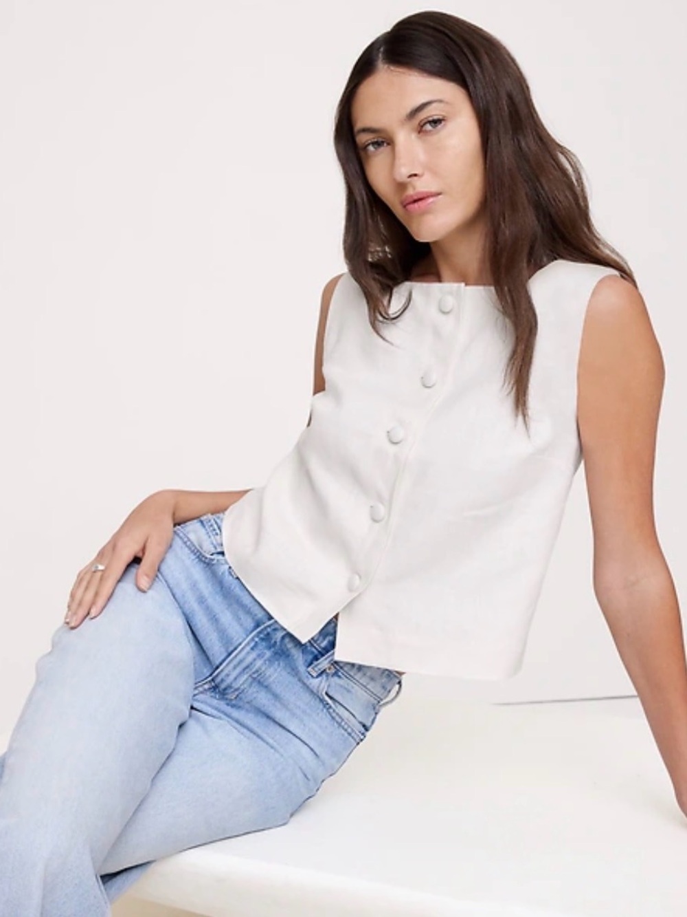 Banana Republic Linen Button Front Tank Size M